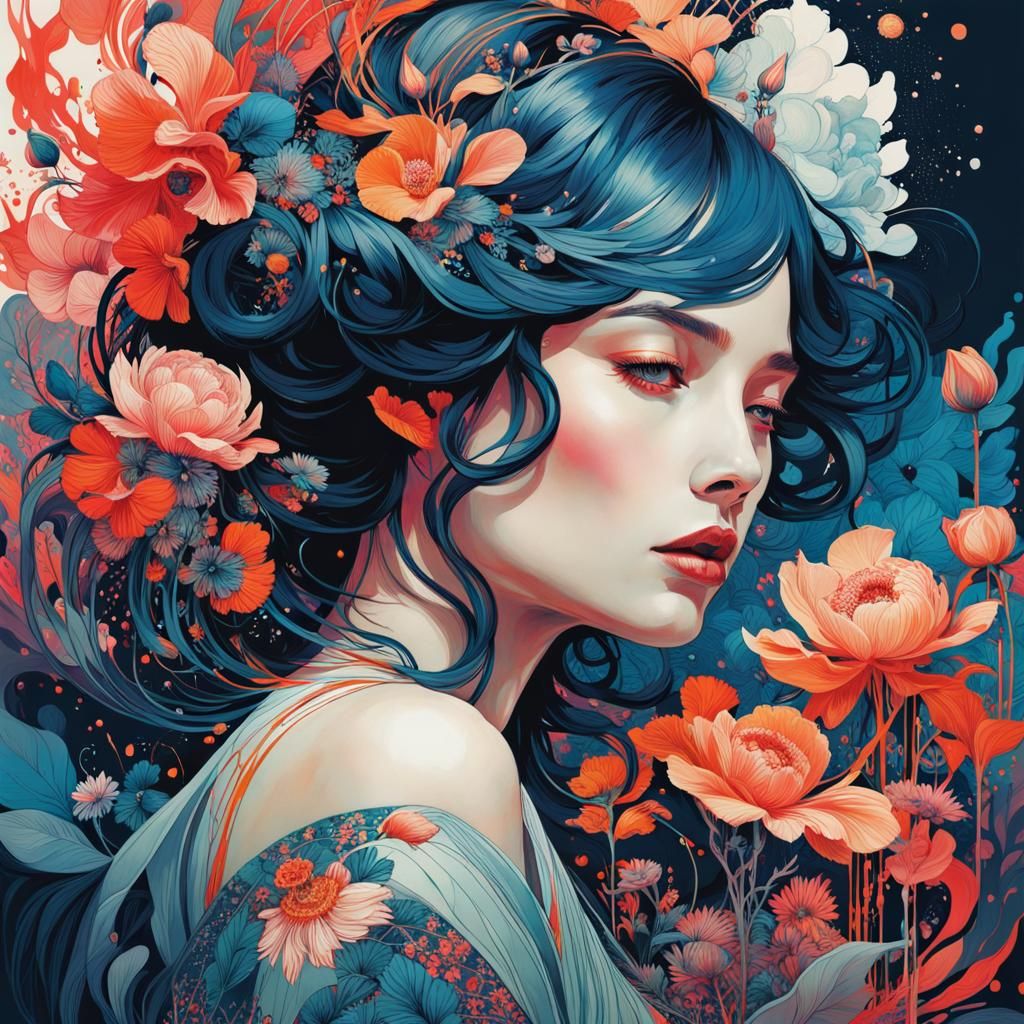 Maximalist Portrait with Ink and Floral Details