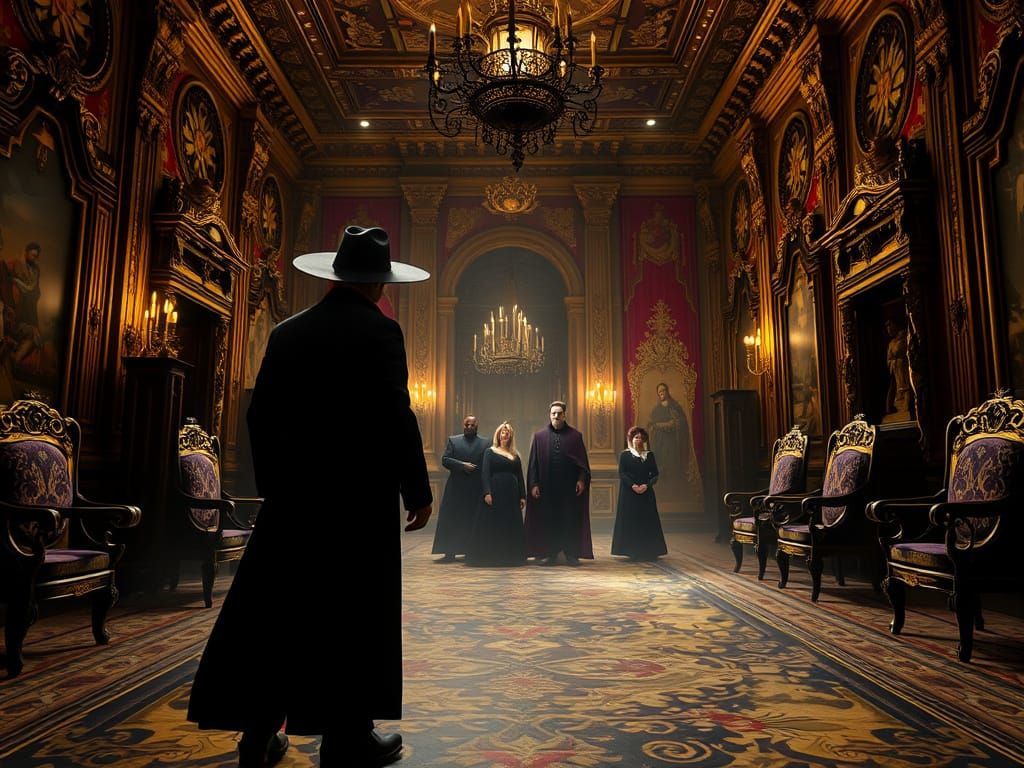 Baroque Vampire Family Portrait in Ornate Hall