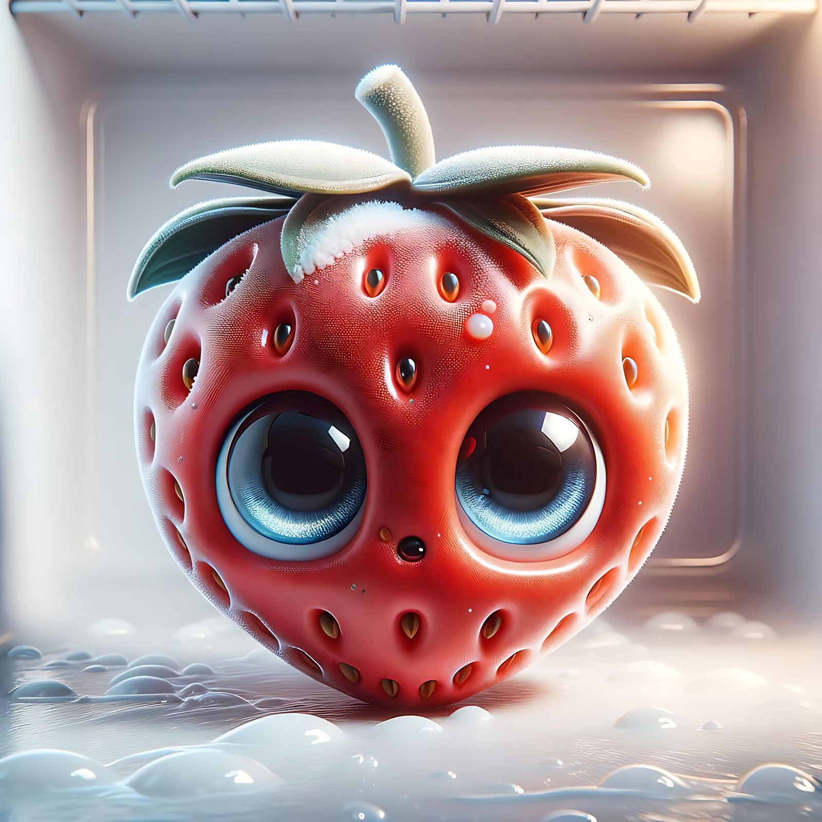 Hyper-Realistic Strawberry with Expressive Eyes