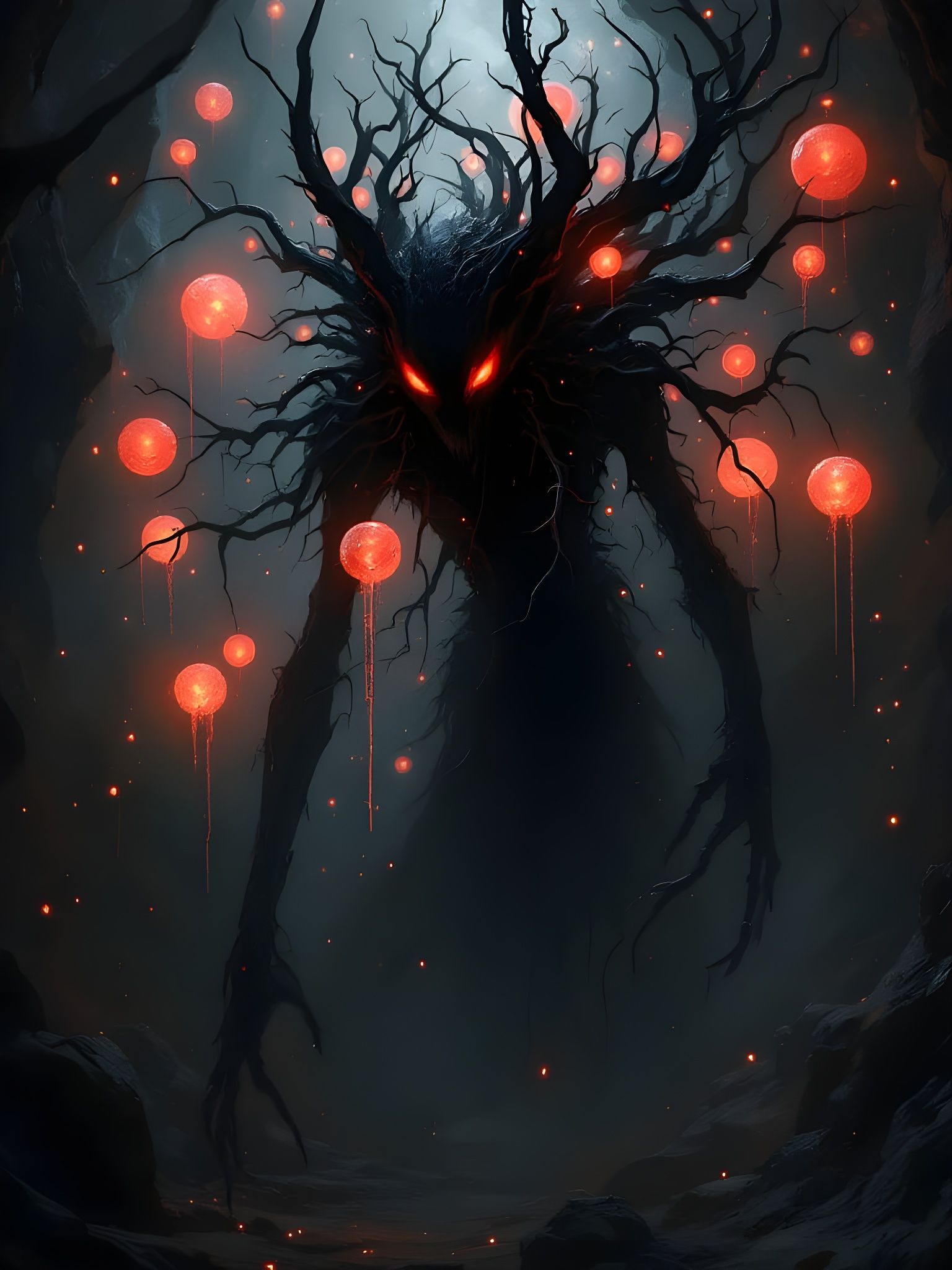 Ethereal Shadow Figure Weaves Dark Tapestry