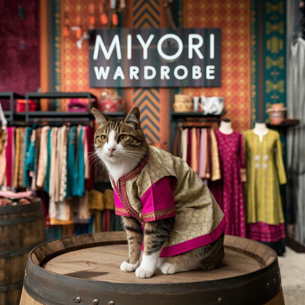 Feline Fashionista in Miyori Wardrobe's Vibrant Store