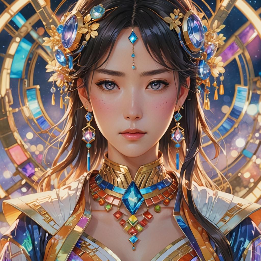 Anime Portrait: Woman with Futuristic Jewelry