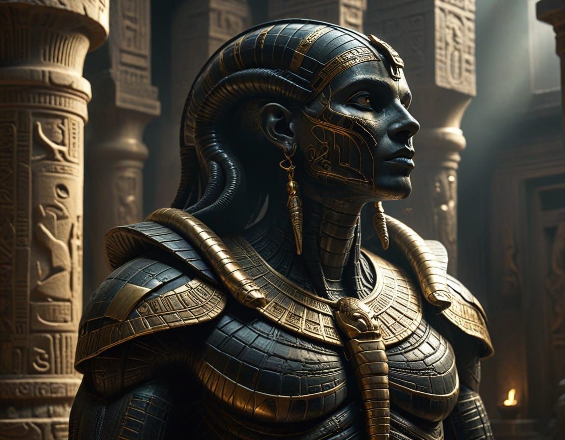 Egyptian Serpent God in Crumbling Temple