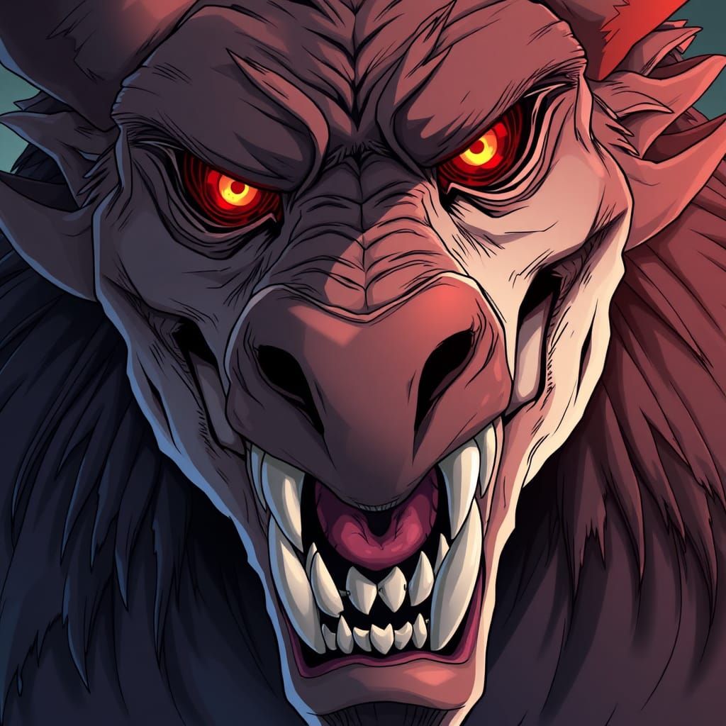 Menacing Hellhound with Steel Teeth in Anime Style