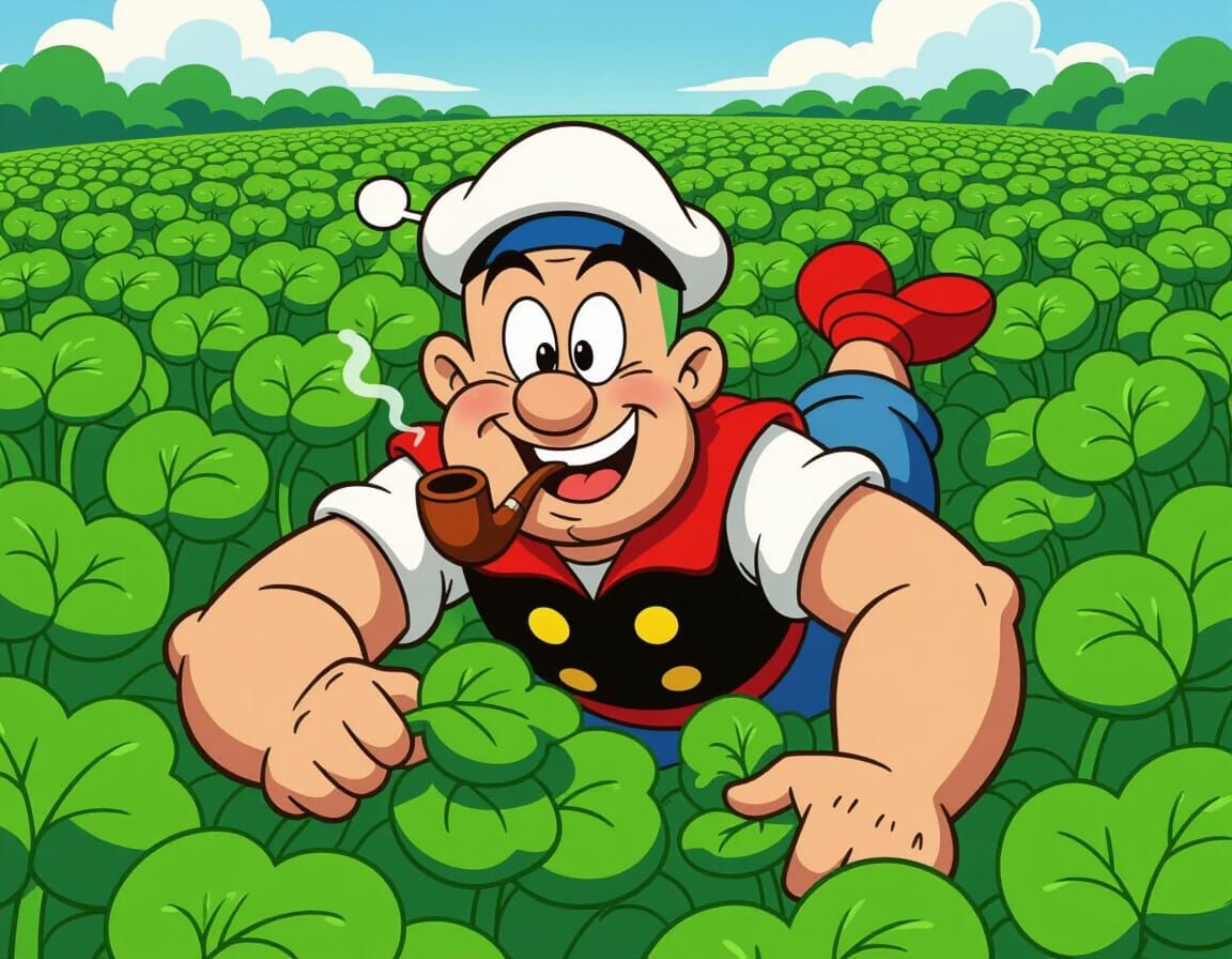 Popeye Enjoys Spinach in Classic Cartoon Style