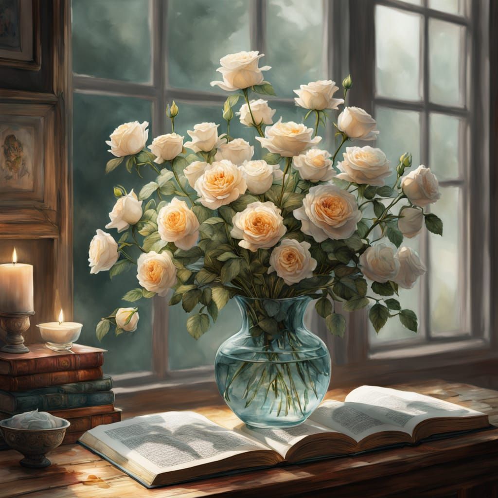 Stunning White Rose Arrangement in a Serene Farmhouse Settin...