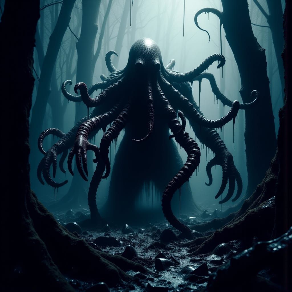 Cthulhu Awakens in Dark, Misty Horror Scene