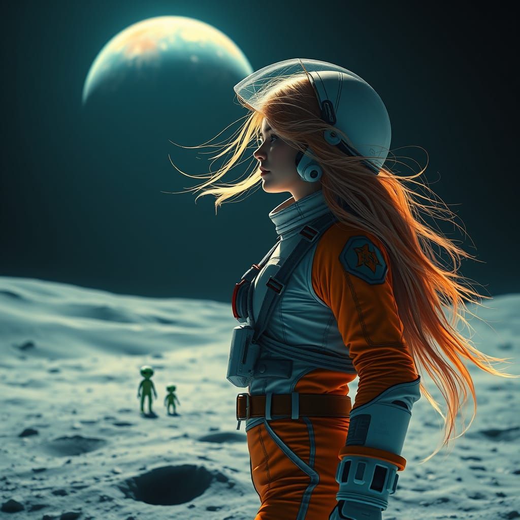 Surreal Moonlit Scene of a Girl in a Vibrant Austronat Suit