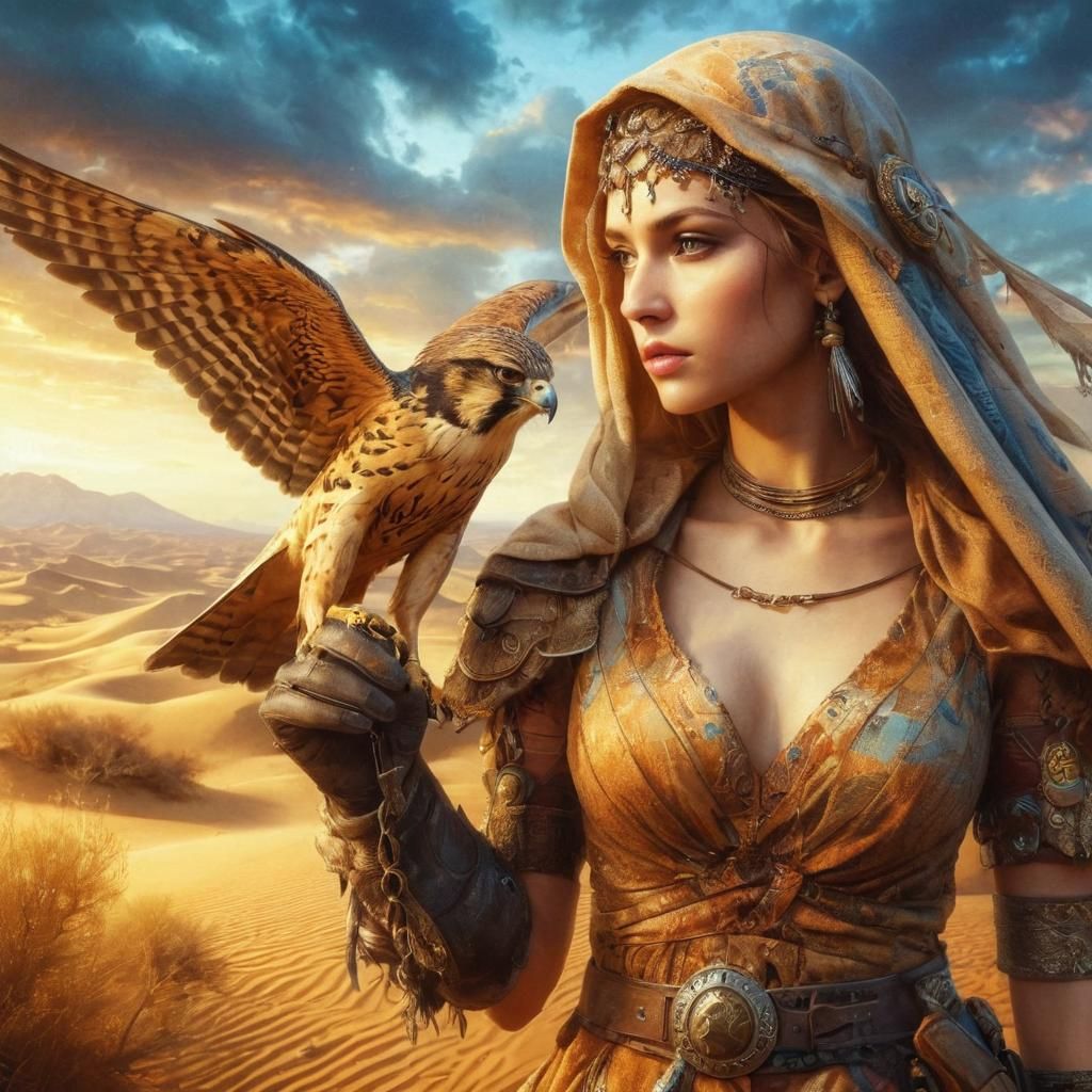 Desert huntress with Falcon