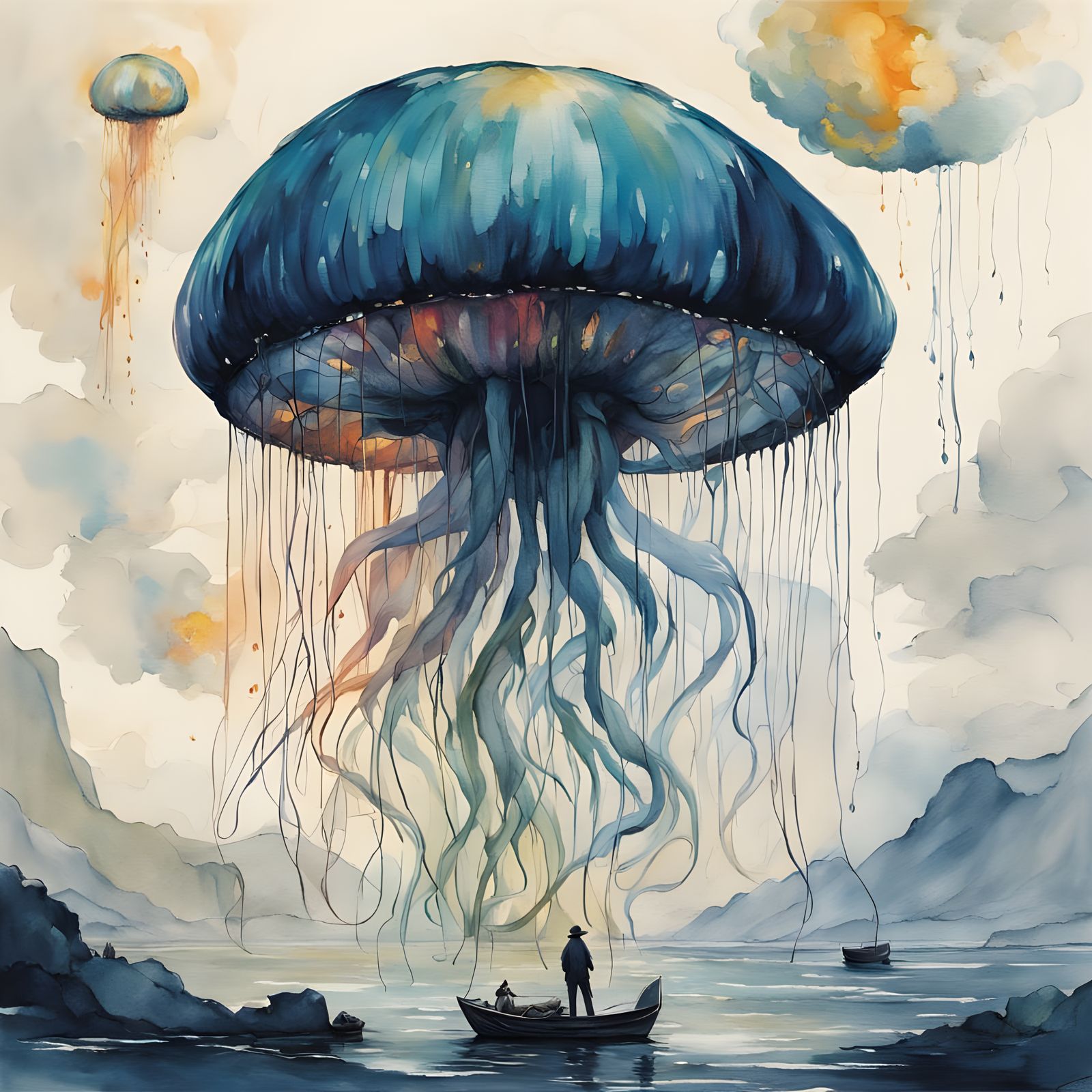 Rainbow Jellyfish Floats Through Space: Van Gogh Style