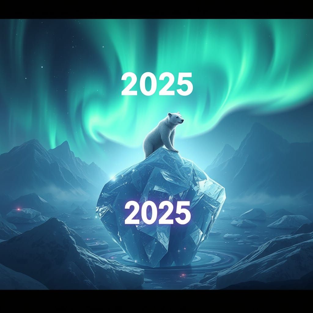 Majestic White Bear Amidst Swirling North Pole Lights