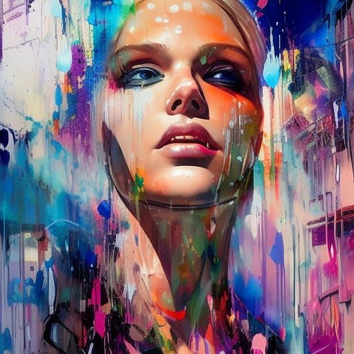 Beautiful Blond Woman in Graffiti Art Style