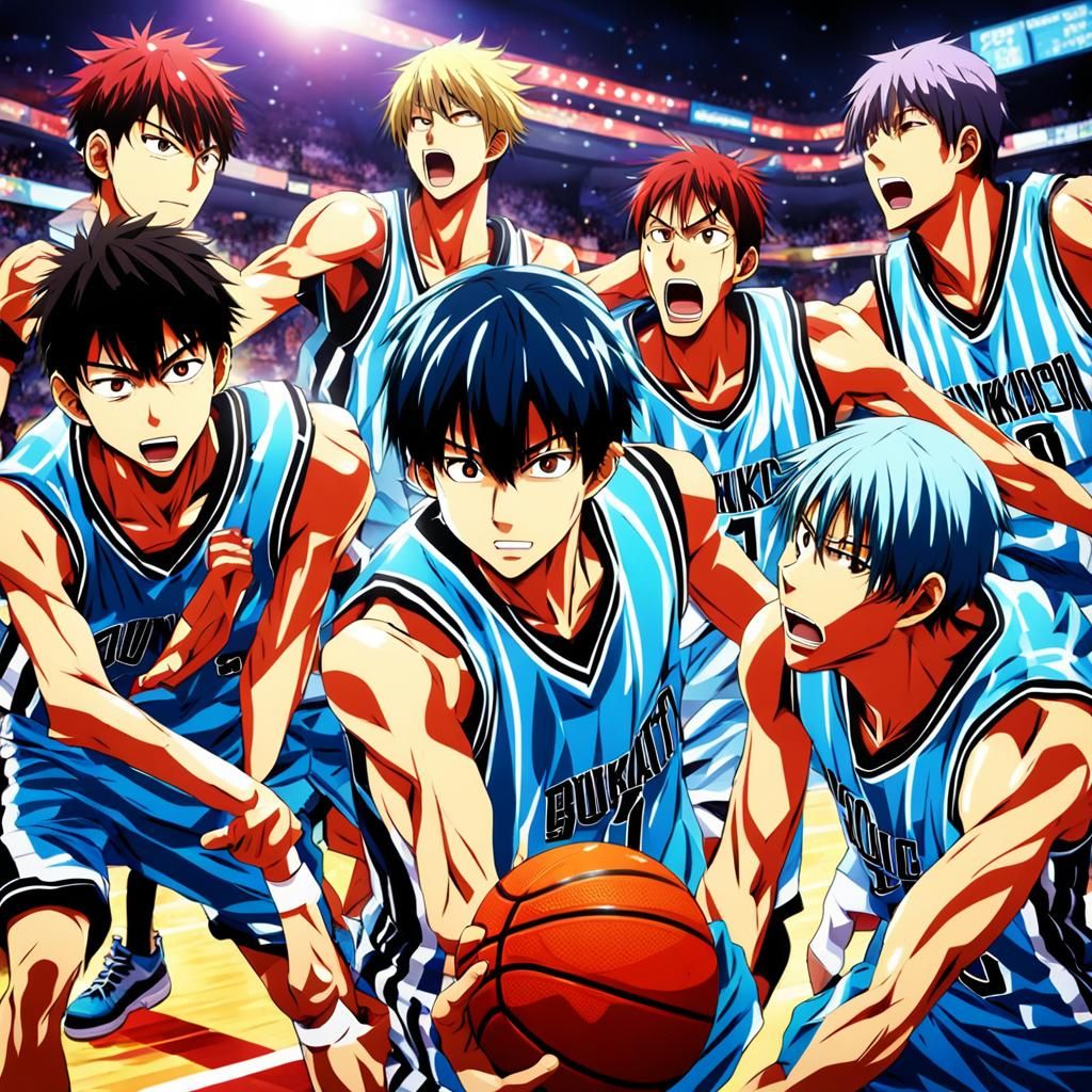 Intense Anime Basketball Showdown Under Spotlights