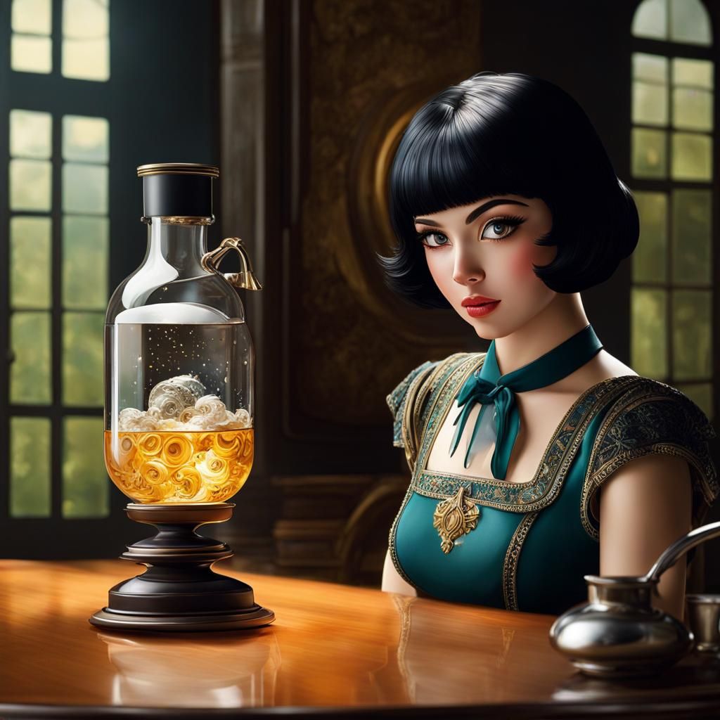 Beautiful Girl with Flask: Hyperrealistic Splash Art
