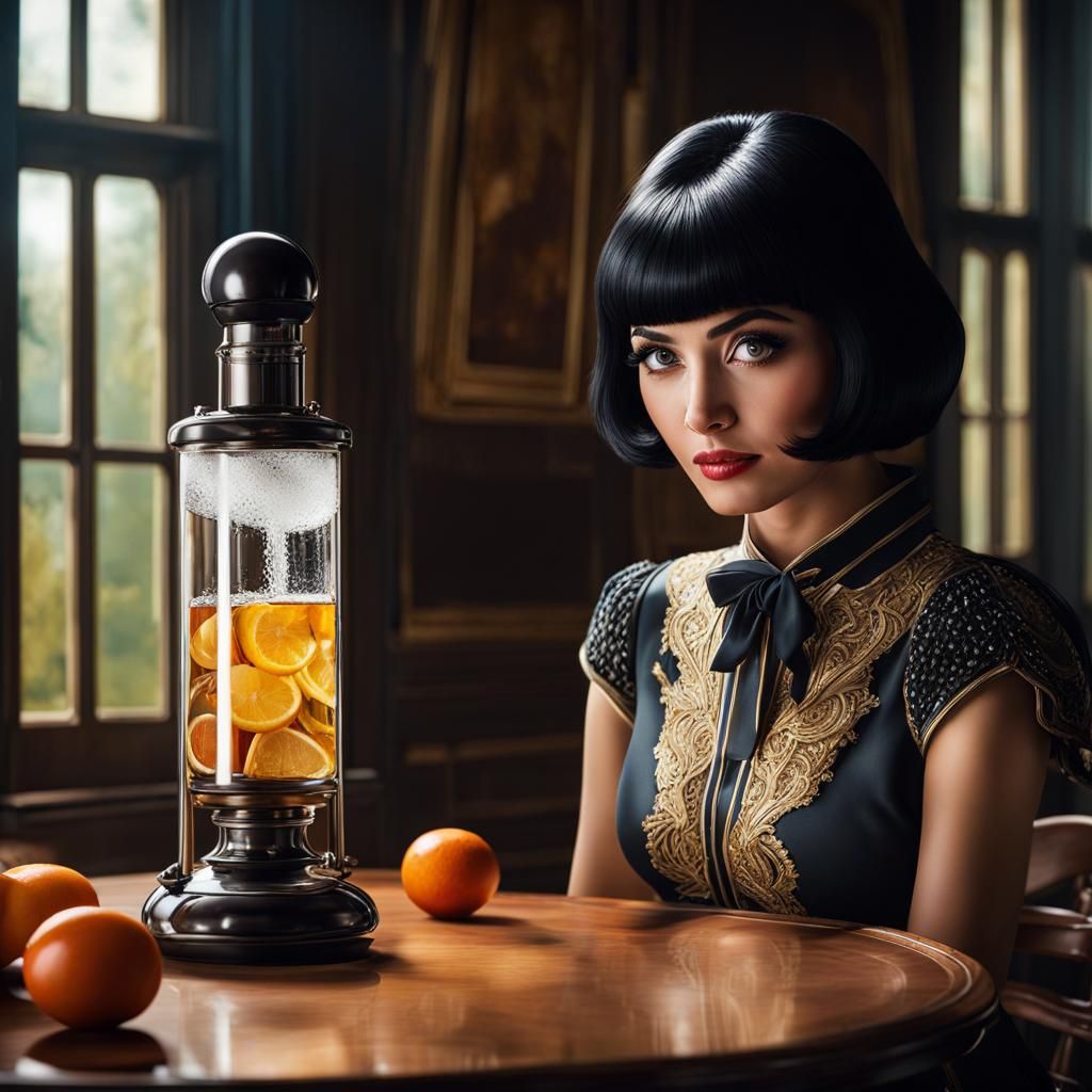 Beautiful Girl with Flask: Hyperrealistic Splash Art
