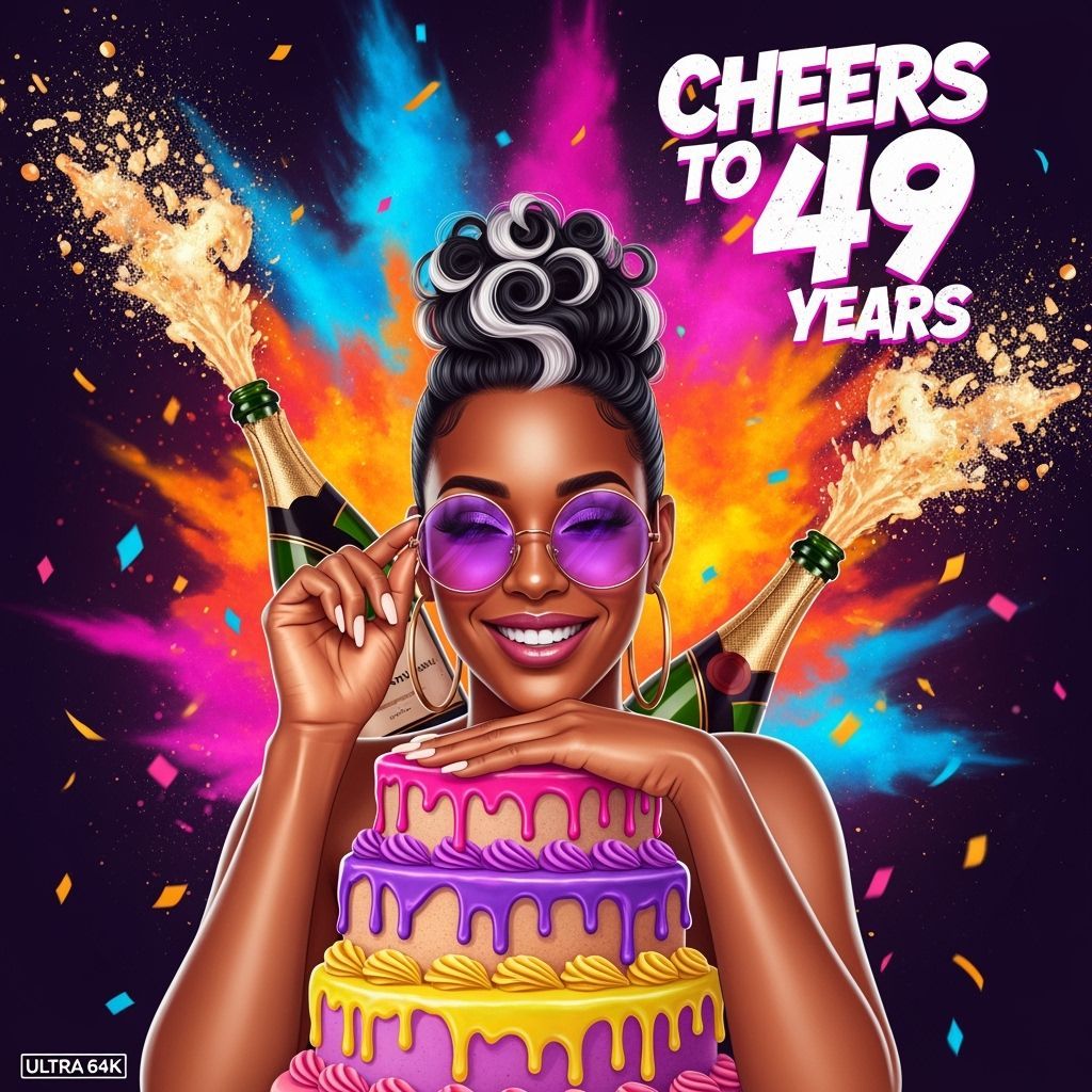 Vibrant Birthday Celebration with Woman in Graffiti Glam Sty...