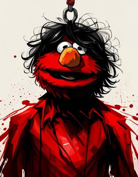 Dead Elmo Portrait in Dark, Detailed Style