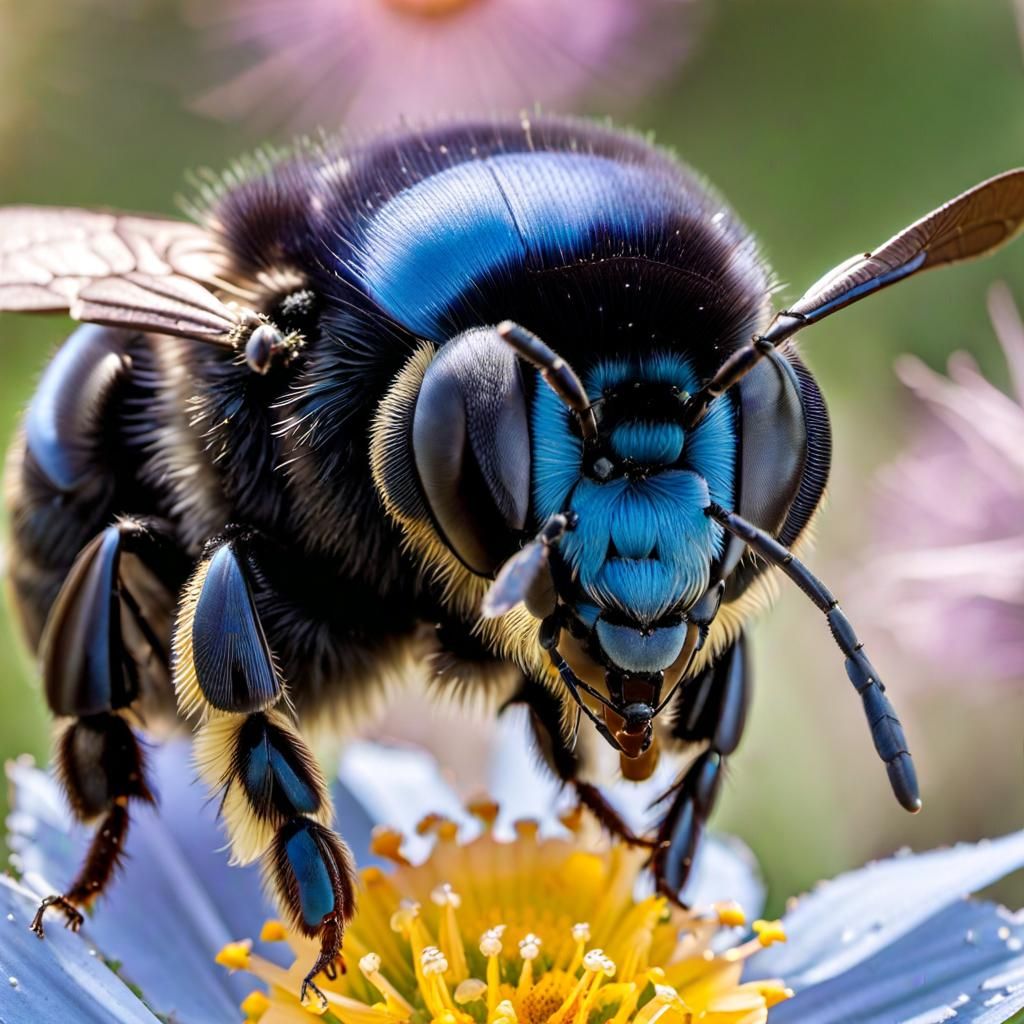 Blue Carpenter Bee Collecting Pollen