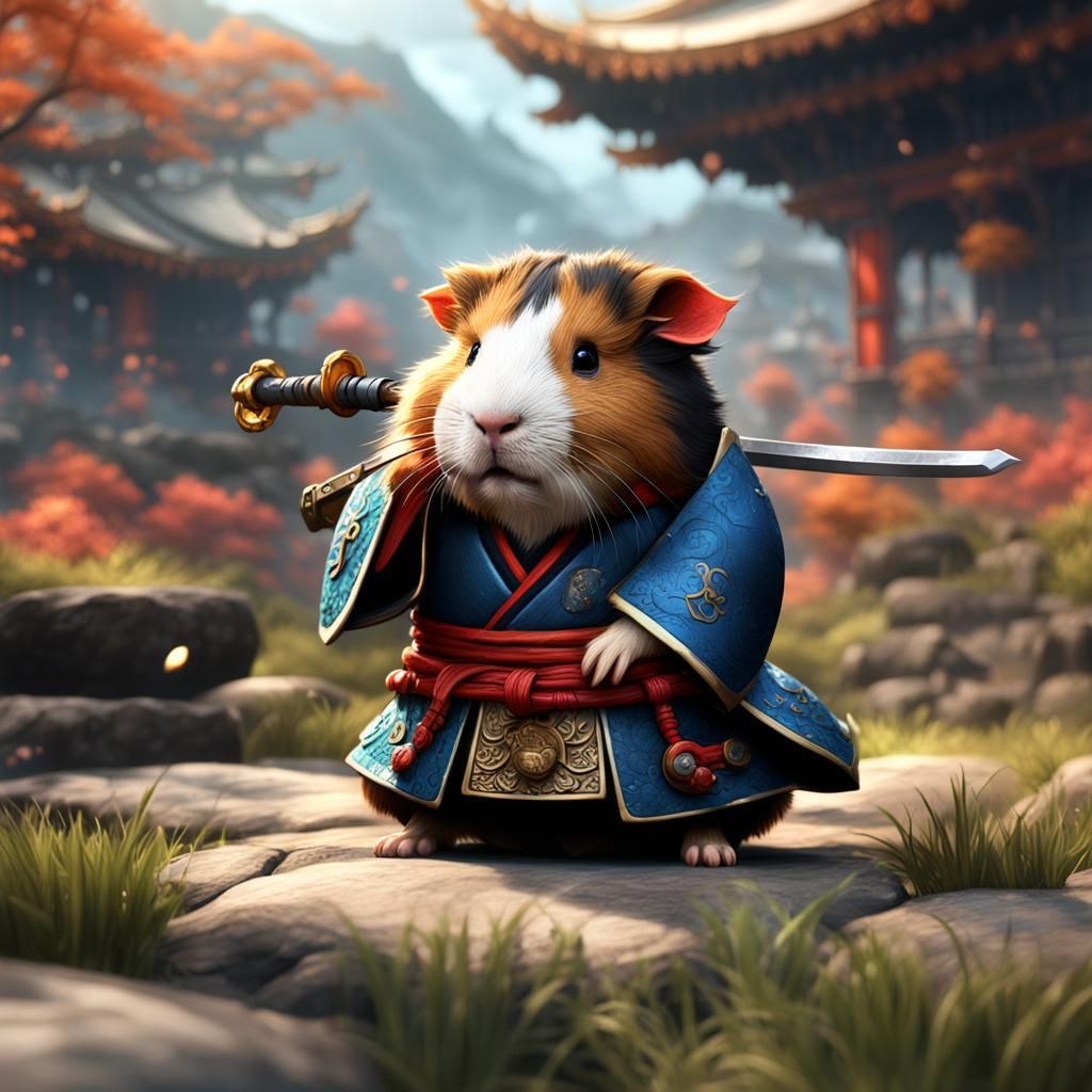 Samurai Guinea Pig: Detailed Matte Painting