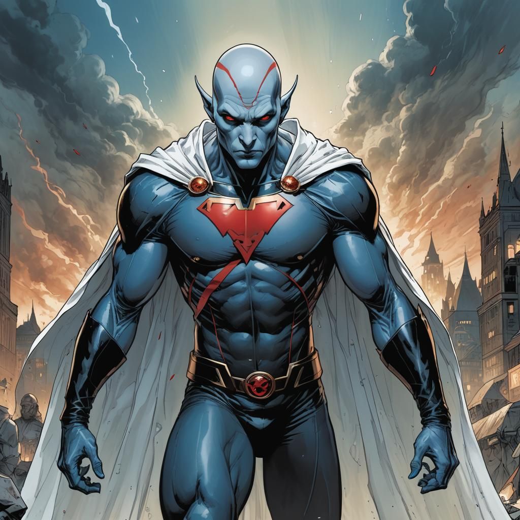 Blue Humanoid Superhero in Comic Book Style