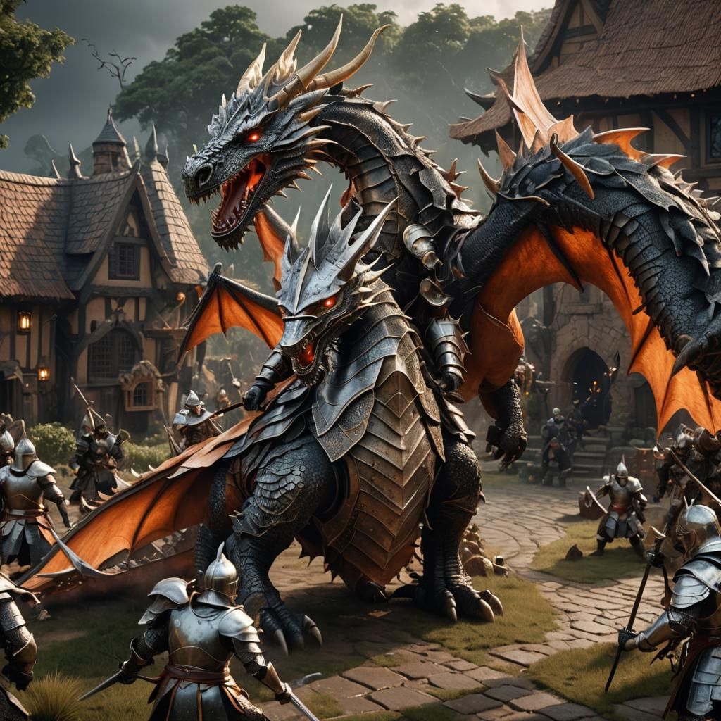 Knights and Dragon Battle: 3D Rendering
