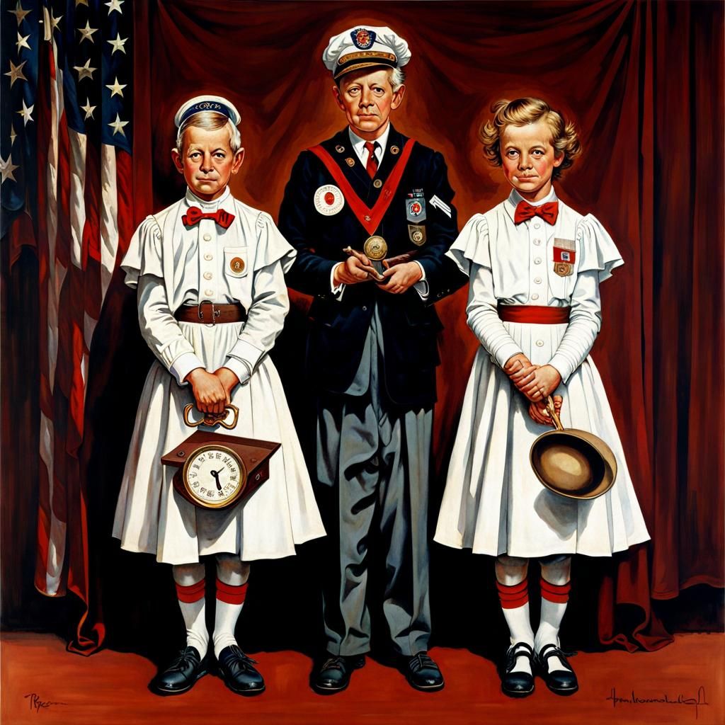 Illuminati Secret Society in Rockwell Style