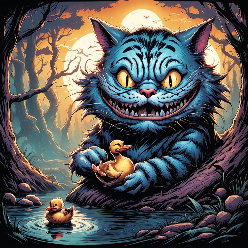 Cheshire Cat and Inebriated Duck Comic Art