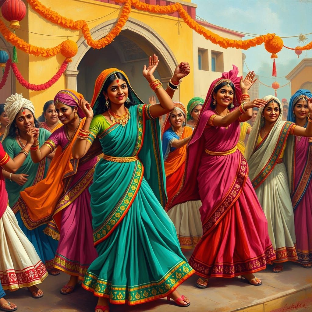 Vibrant Indian Village Celebrates Garba and Dandiya Raas