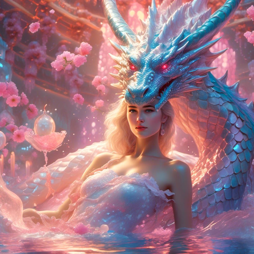 Luminous Dragon Bath in a Dreamy Fantasy Illustration