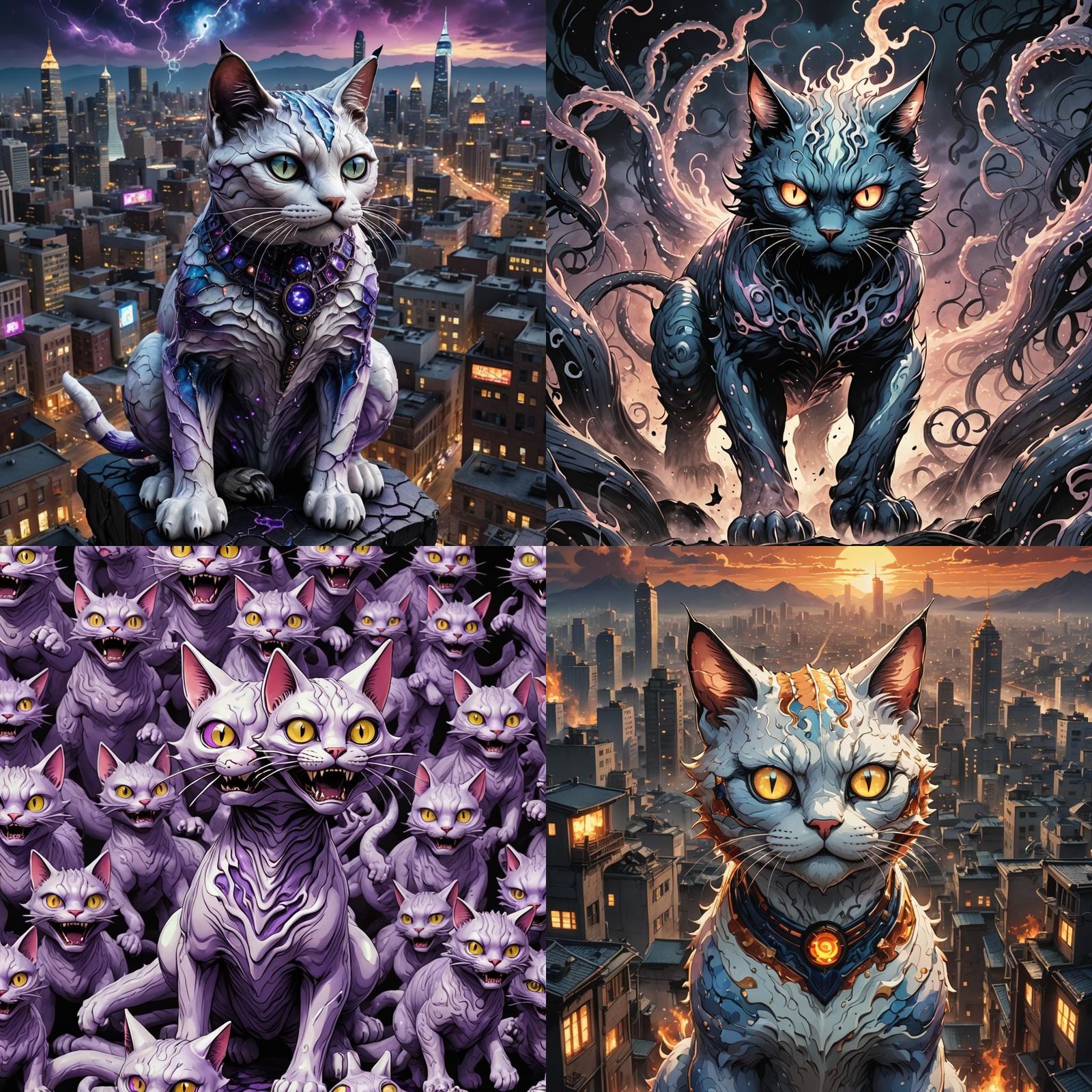 Eldritch Porcelain Cat Kaiju in Anime Style