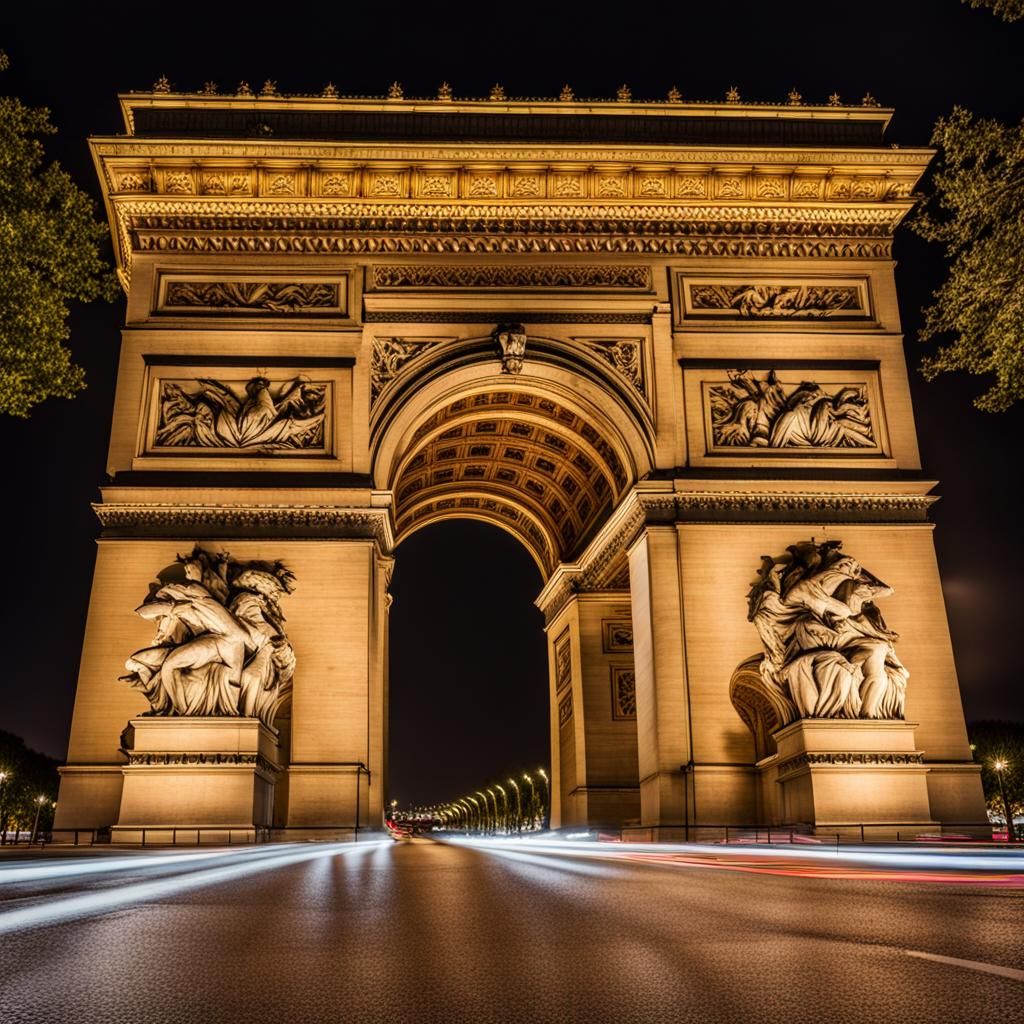 Arc de Triomphe Lit Up at Night