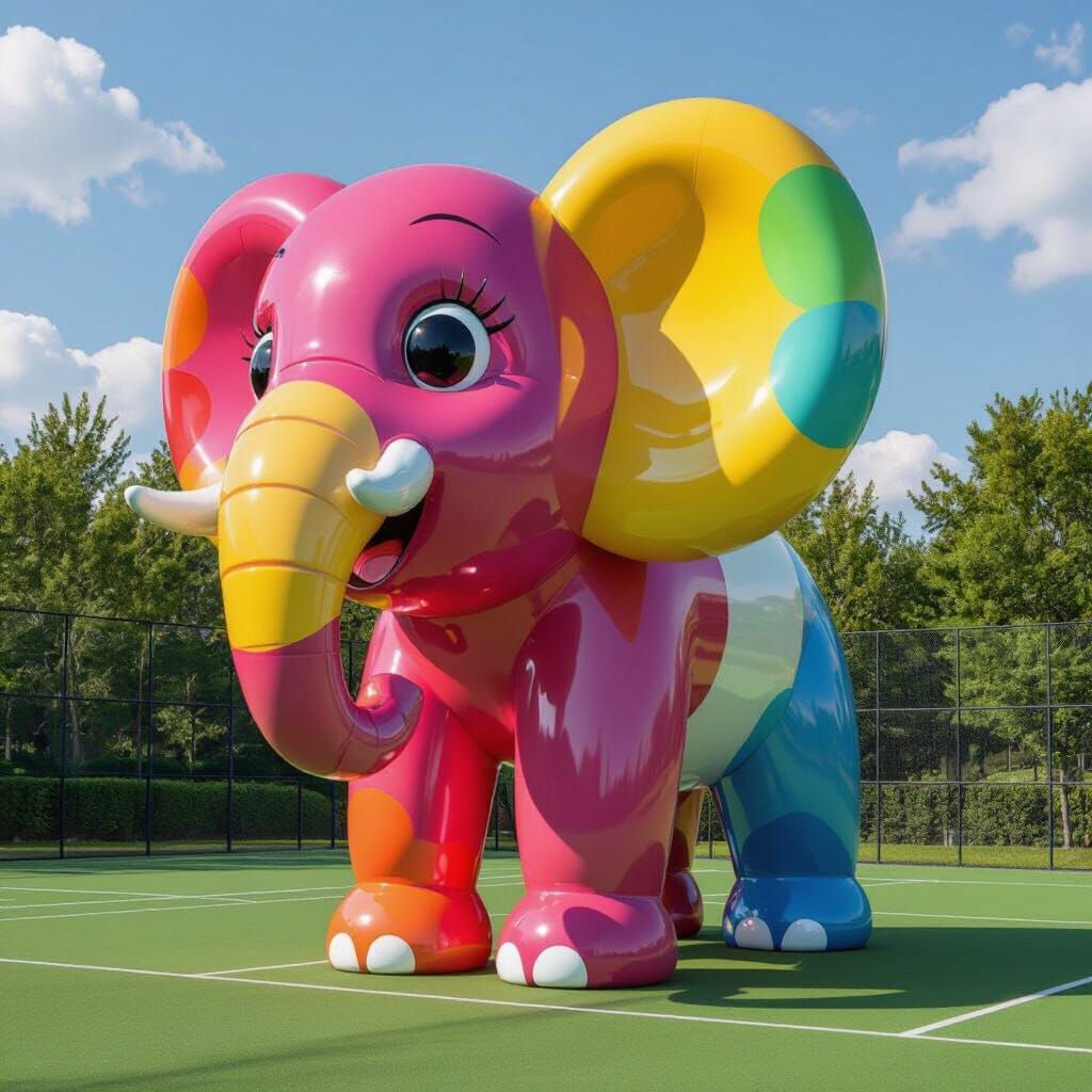 Monumental Balloon Elephant Sculpture on Sports Court