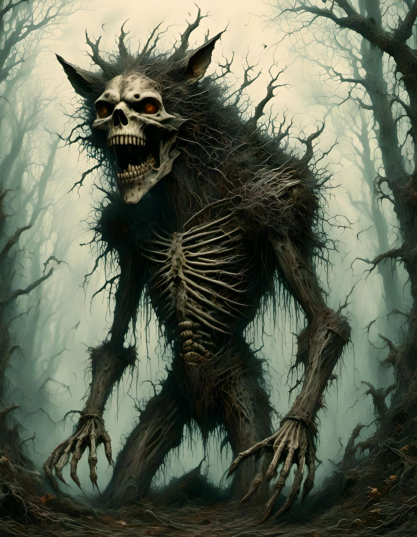 Skull Werewolf Boy in Dark Whimsical Forest