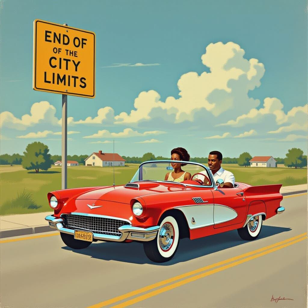 City Limits Sign & Corvette in Edward Hopper Style