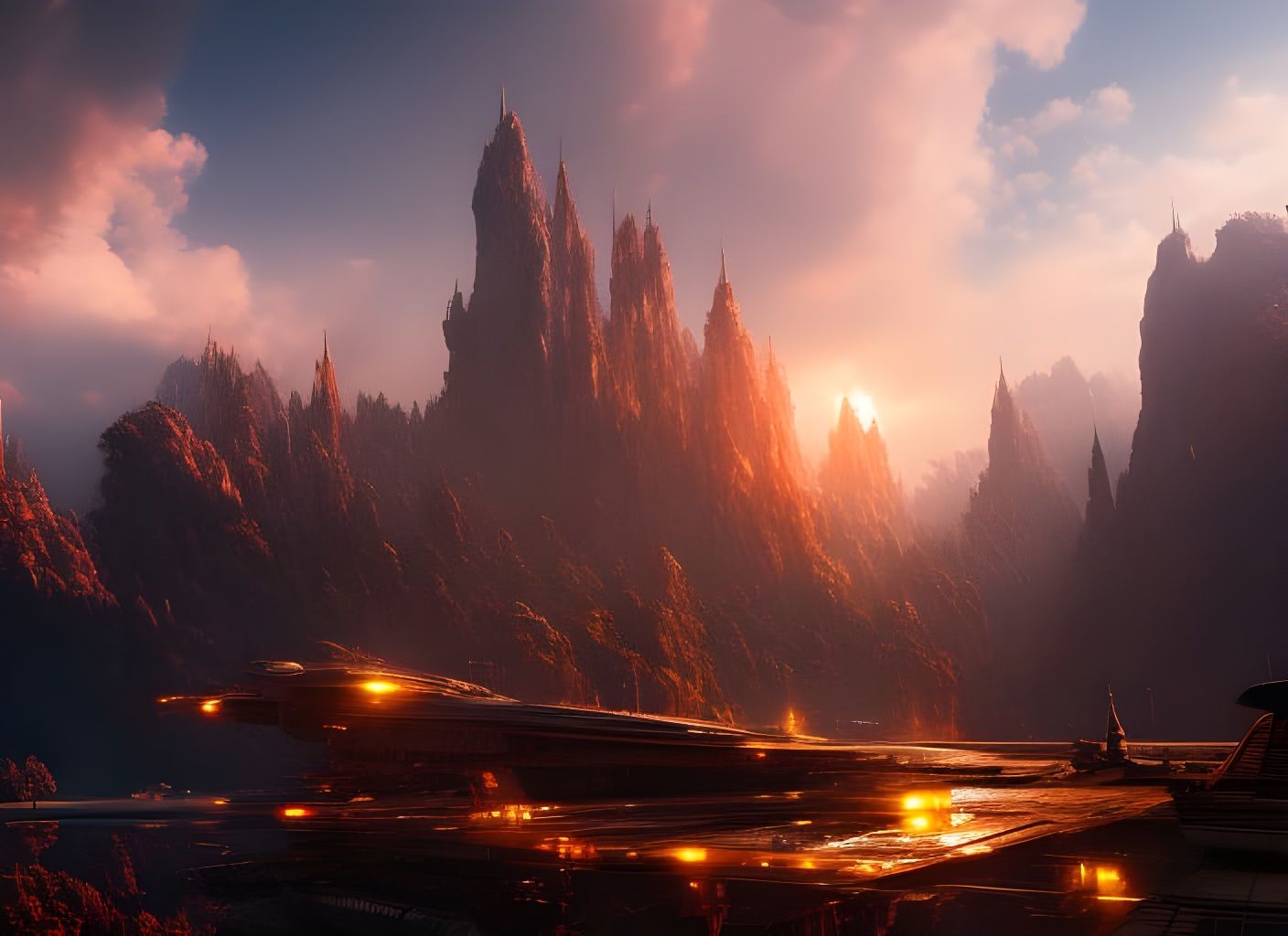 Spaceships Orbiting Burning Planet in Hyperrealistic Style