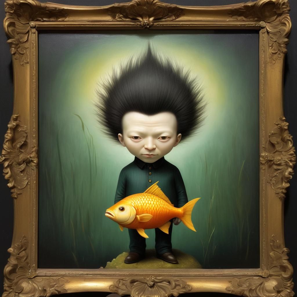 Surreal Mythical Creature on Orange Surface