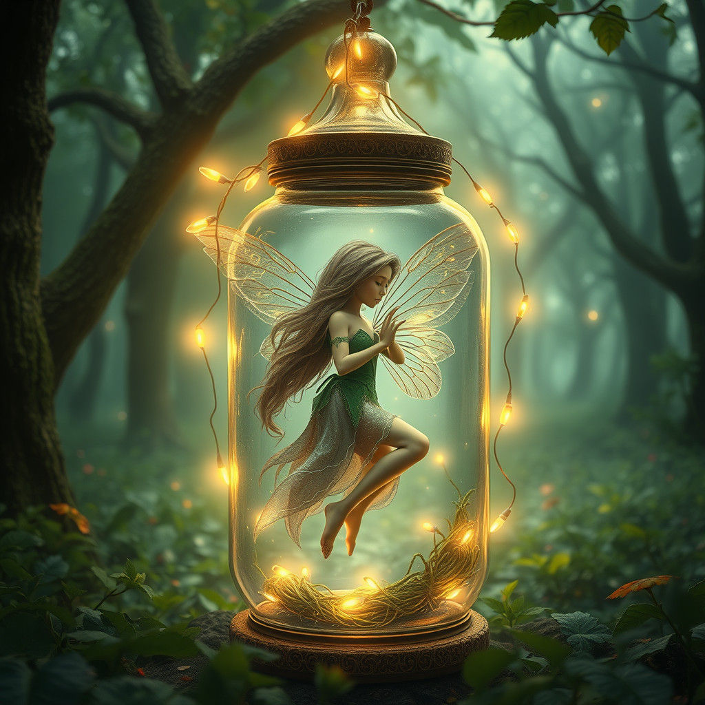 Fairy in Apothecary Jar with String Lights