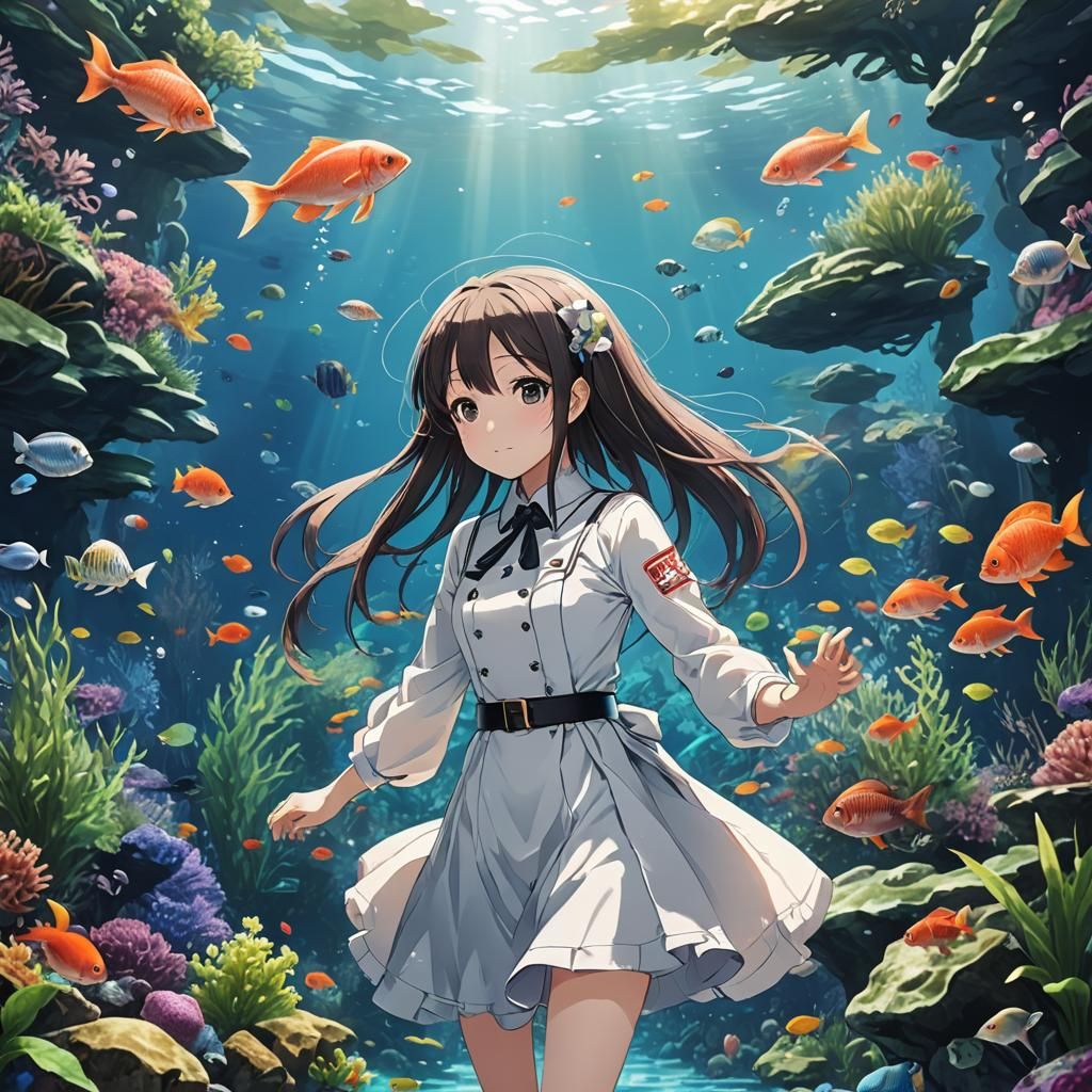 Lively Anime Style Aquarium Scene