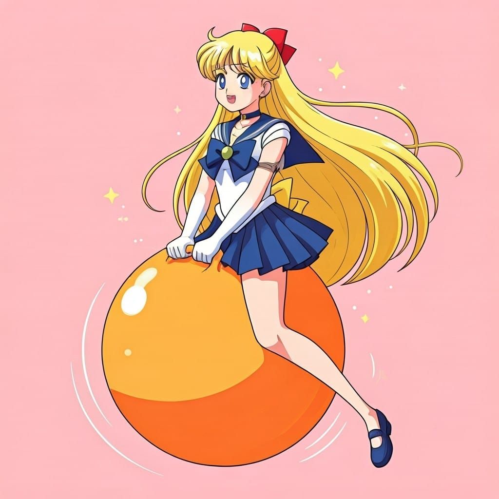 Sailor Venus Bouncing on Hopper Ball, Manga Style