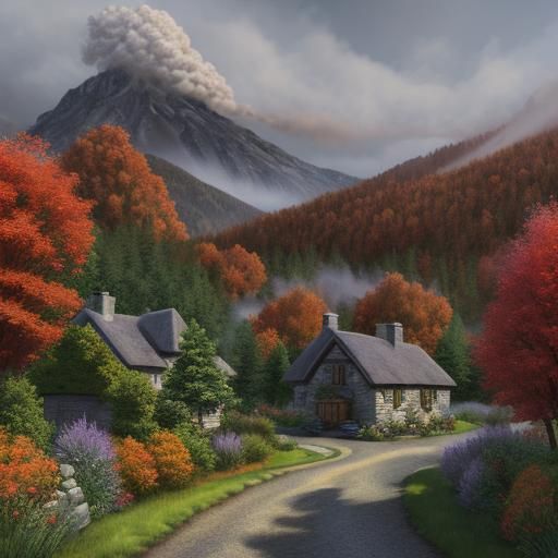 Autumn Cottage Village with Moody Lighting