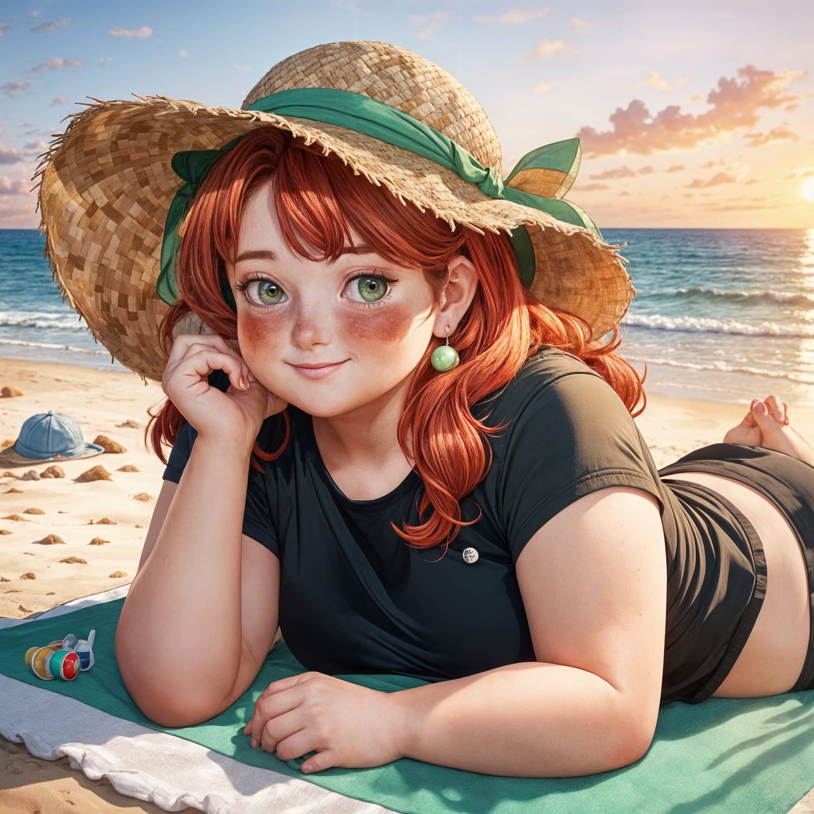 Glamorous Beach Goddess in a Straw Hat