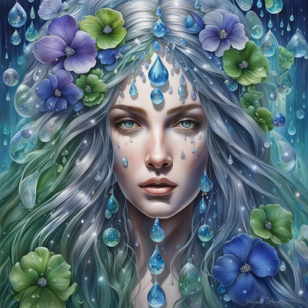 Glass Goddess with Flowers in Gem Tones