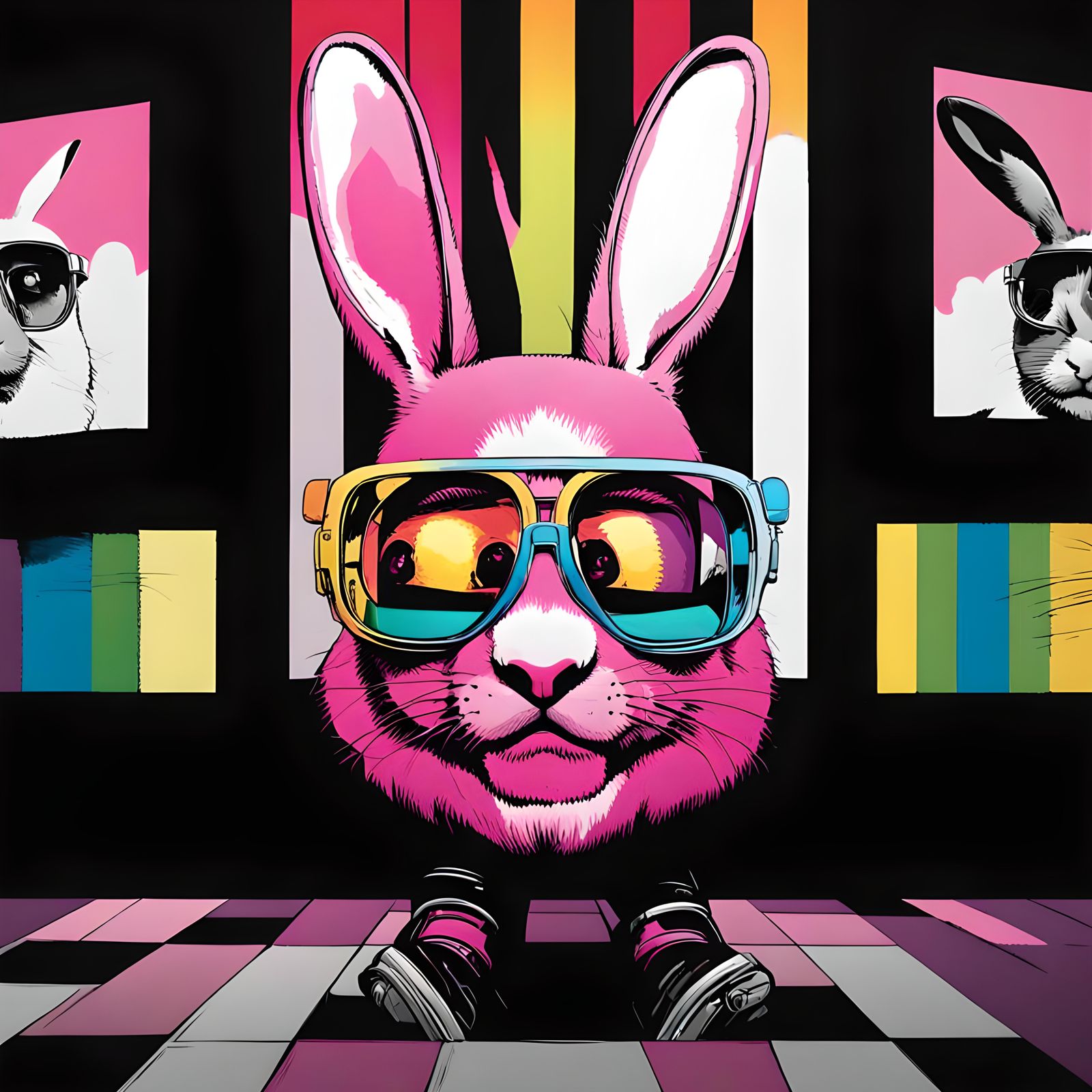 Abstract Bunny in Pink Pop Art Style