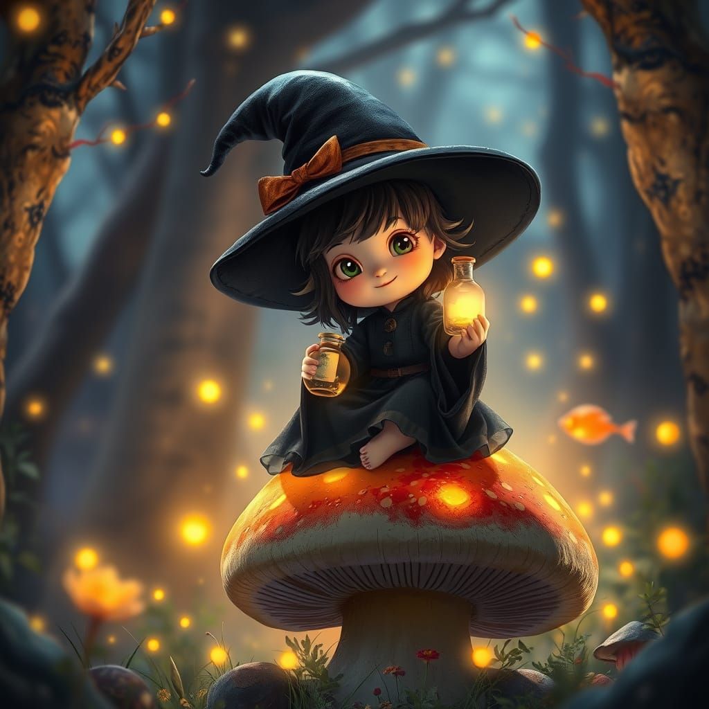 Baby Witch in Enchanted Forest, Fantasy Realism