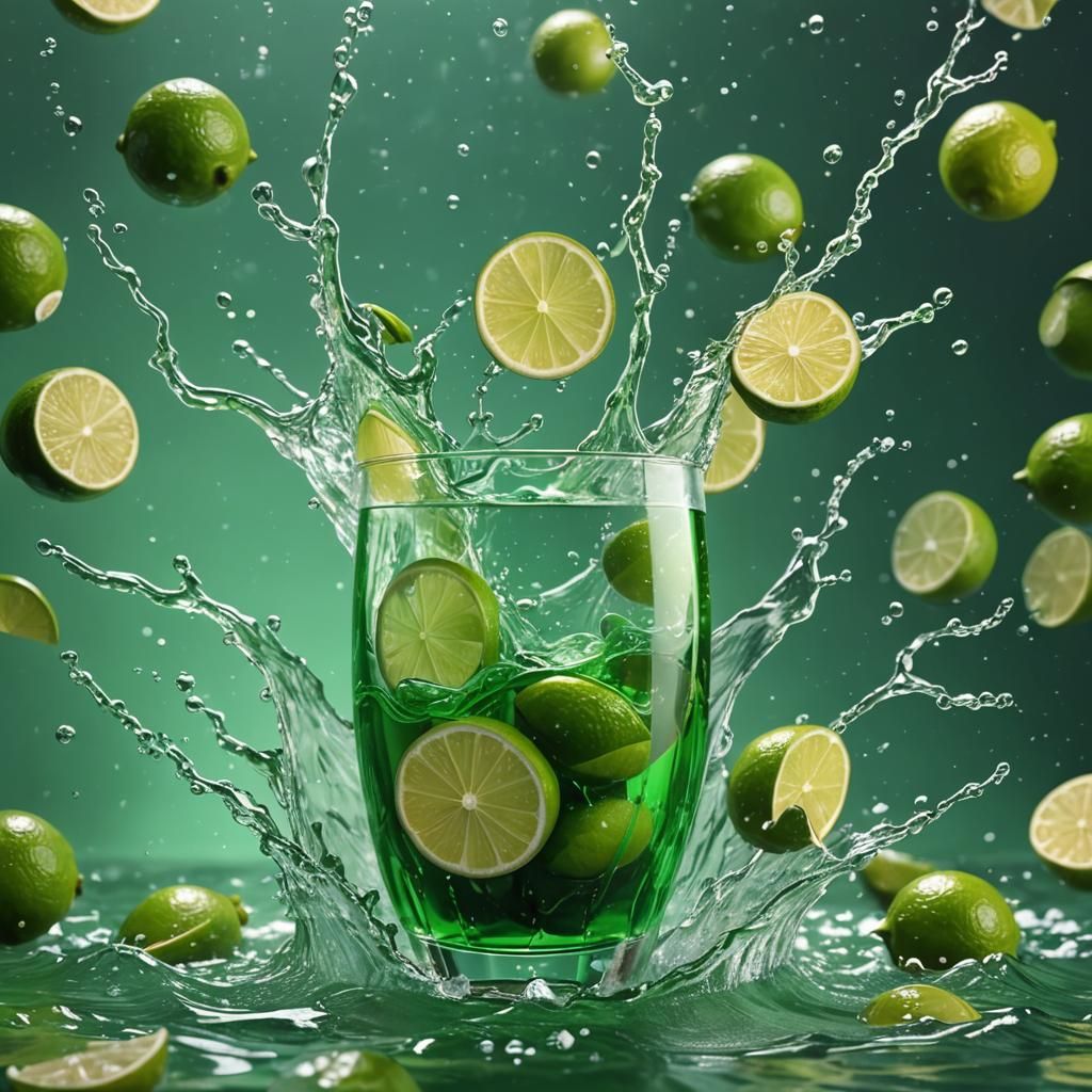 Lime Splash in Green Glass: Detailed Matte Painting