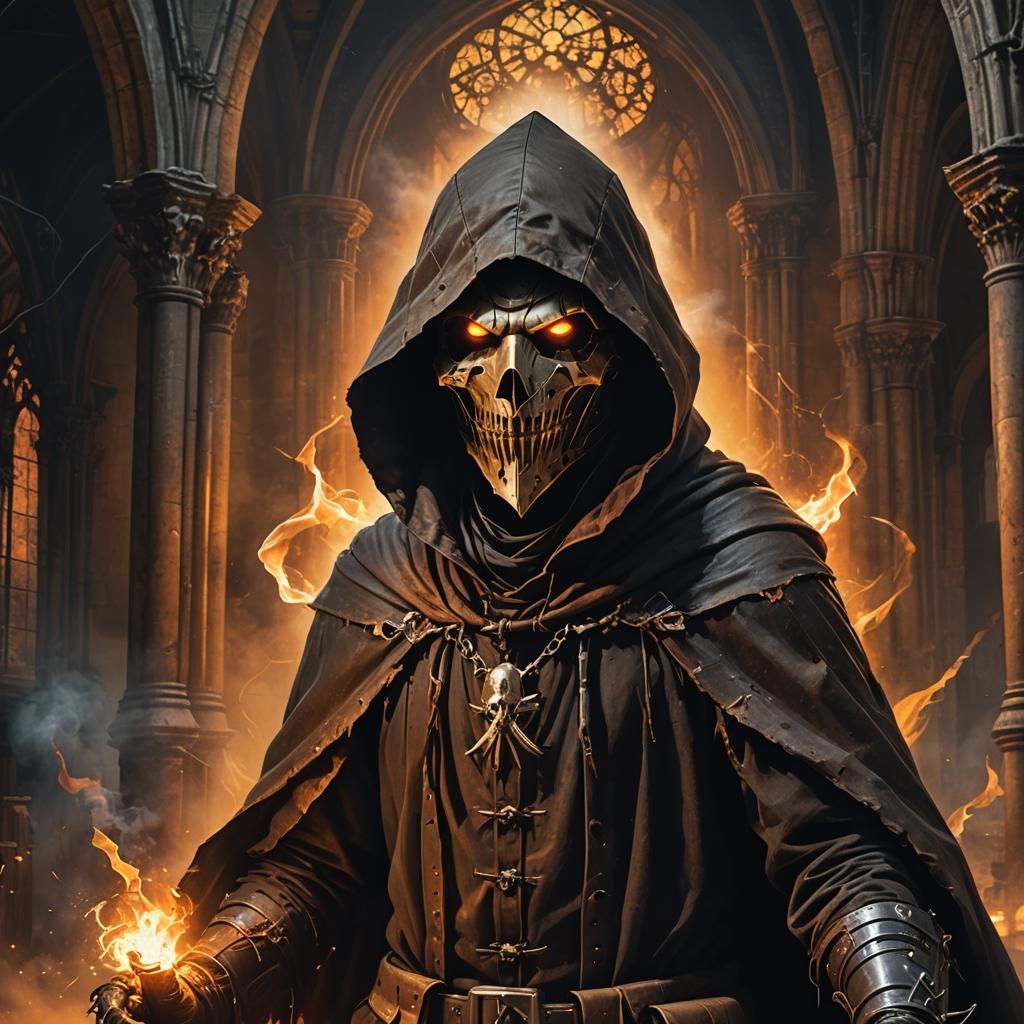 portrait of an old Scarecrow wearing a futuristic armored ho...