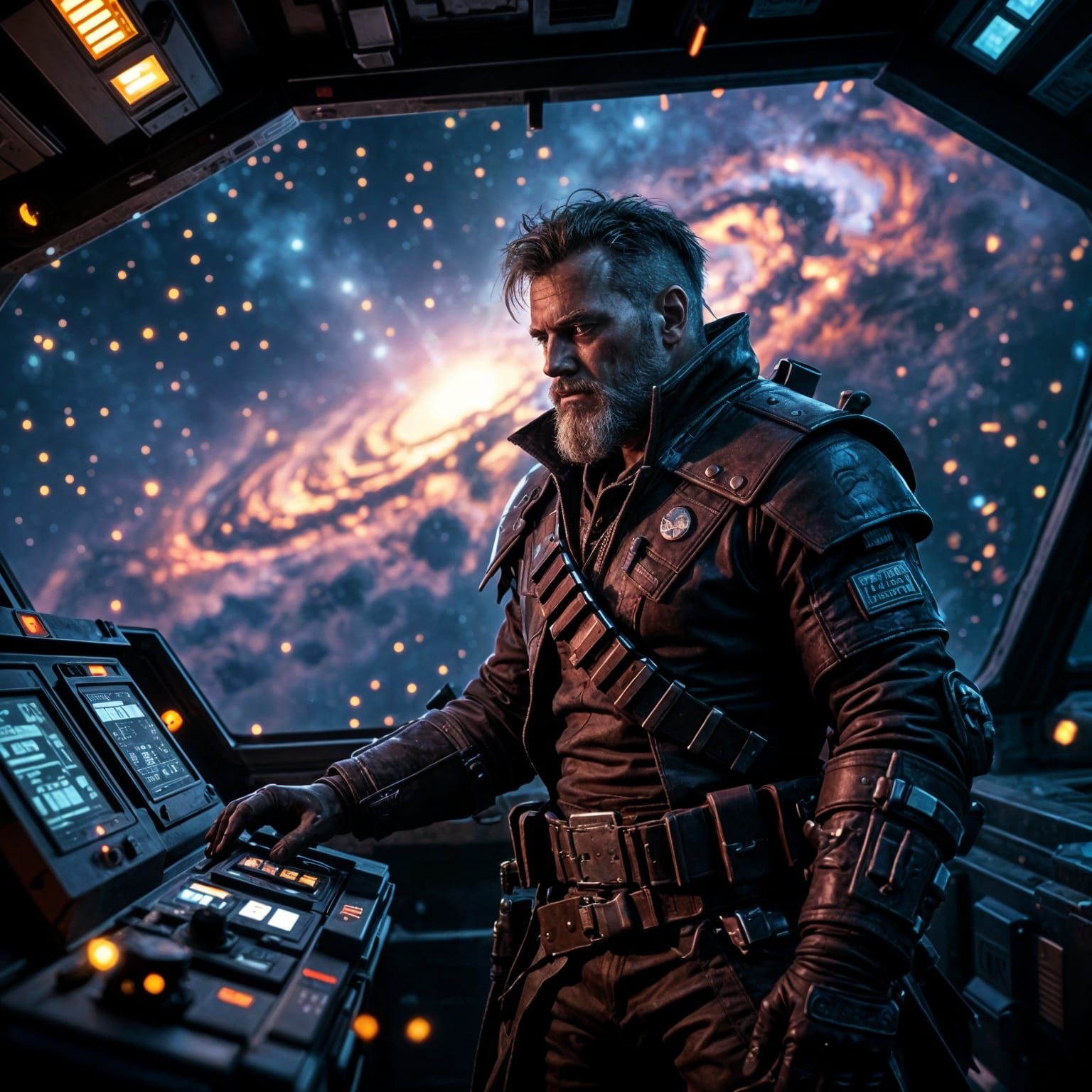 Space Pirate Gazing at Nebula in Cinematic Style
