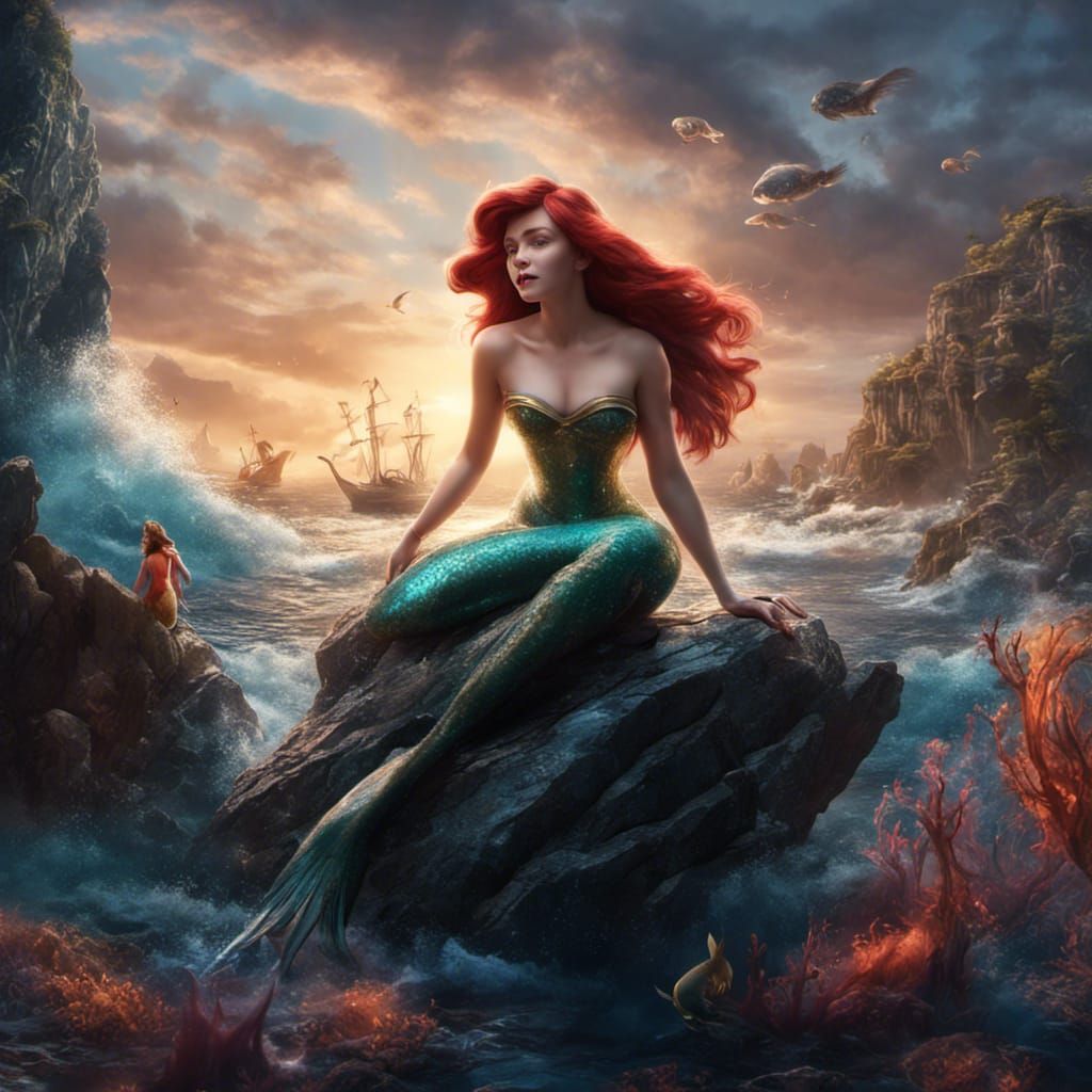 Little Mermaid Singing: Detailed Fantasy Concept Art