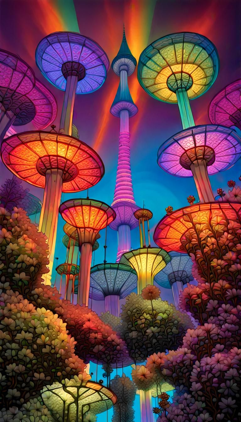 Psychedelic Towers: A Maximalist Digital Illustration