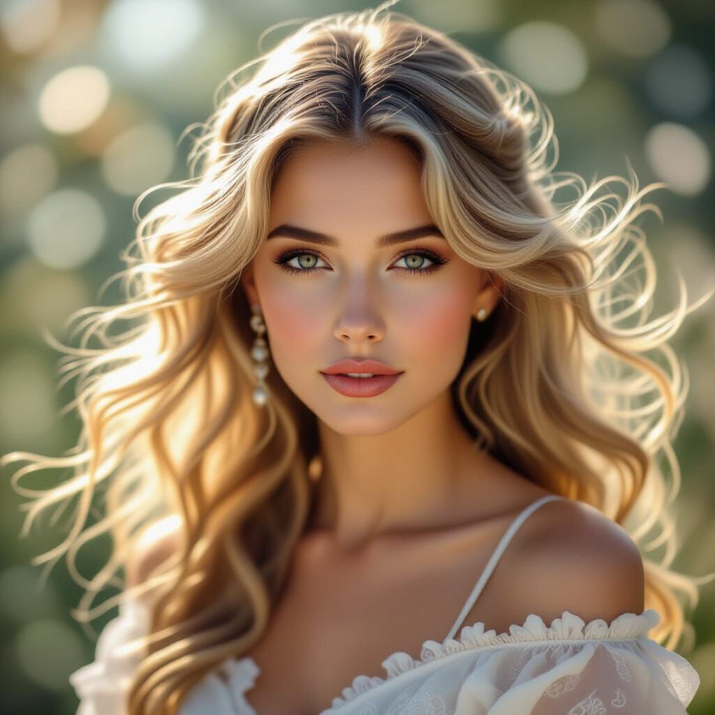 Ethereal Woman Portrait with Flowing Hair in Soft Light